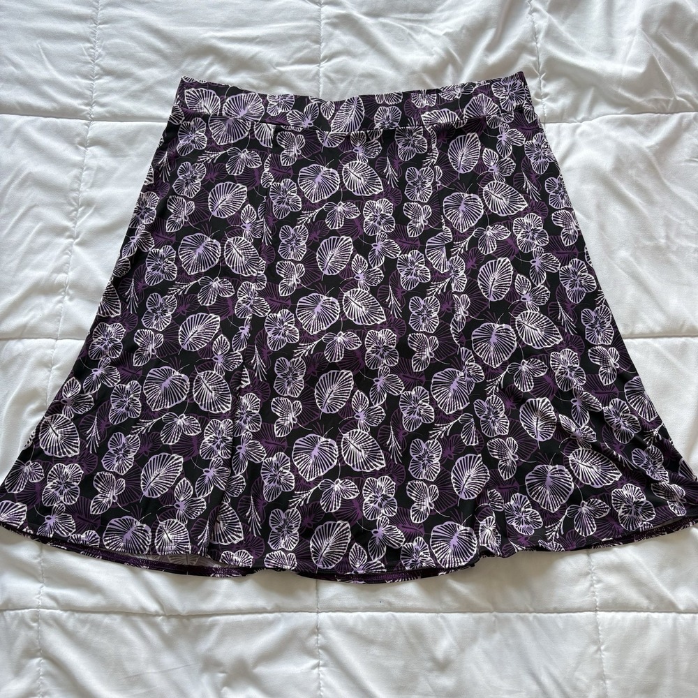 Vintage 90s Skirt Womens Large Black Purple Floral Stretch Feminine Dainty Fairy